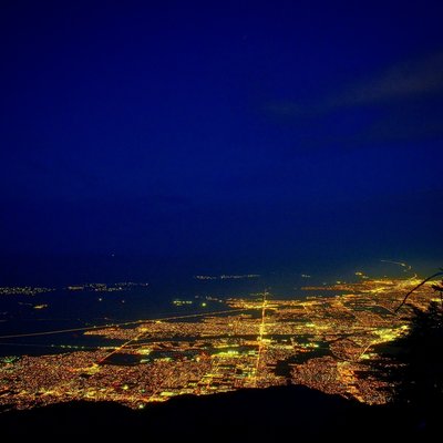 Coachella Valley city lights at twilight viewed from Mount San Jacinto summit, California
